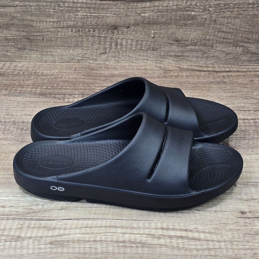 Oofos OOahh Slide Mens Size 12 Black Outdoor Sport Recovery Sandals